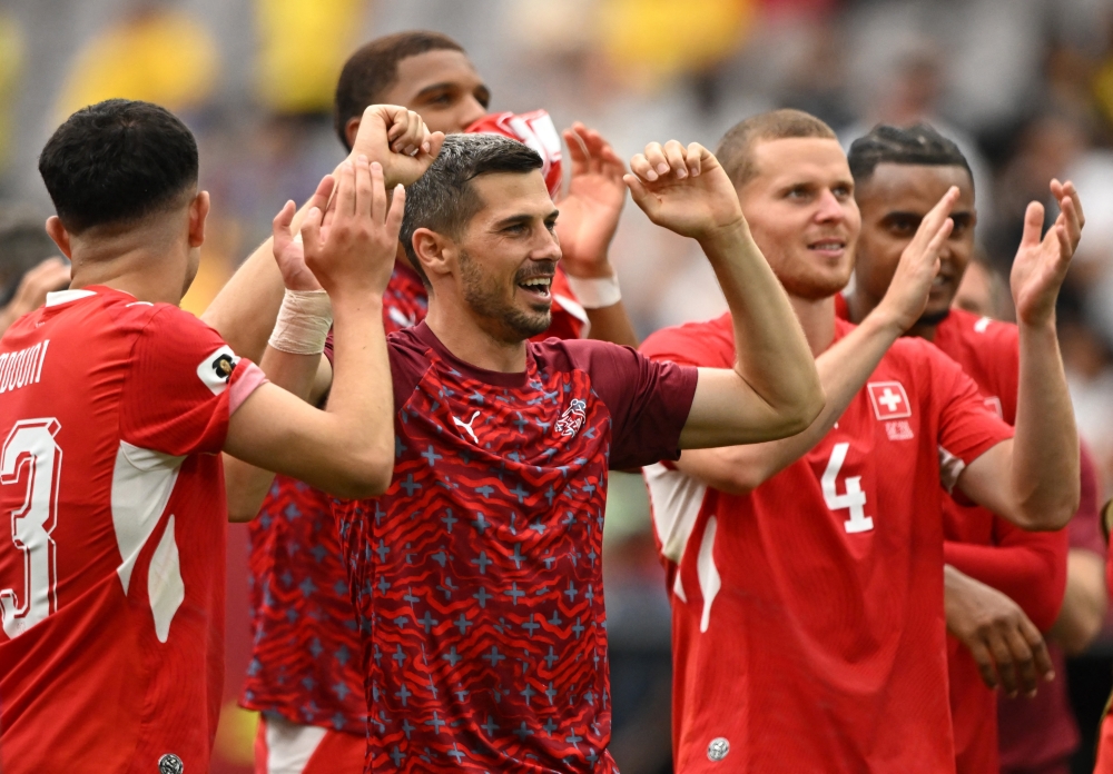  
Switzerland's Remo Freuler celebrates after the penalty shootout . — Reuters  