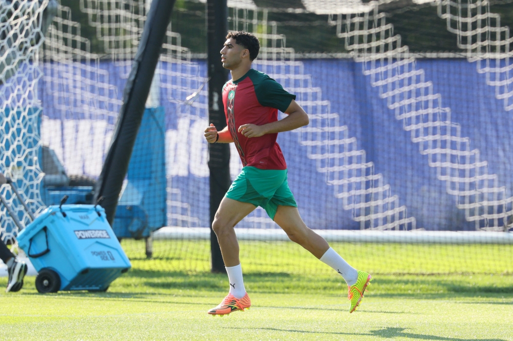 Morocco's #02 Hakimi during training. — AFP