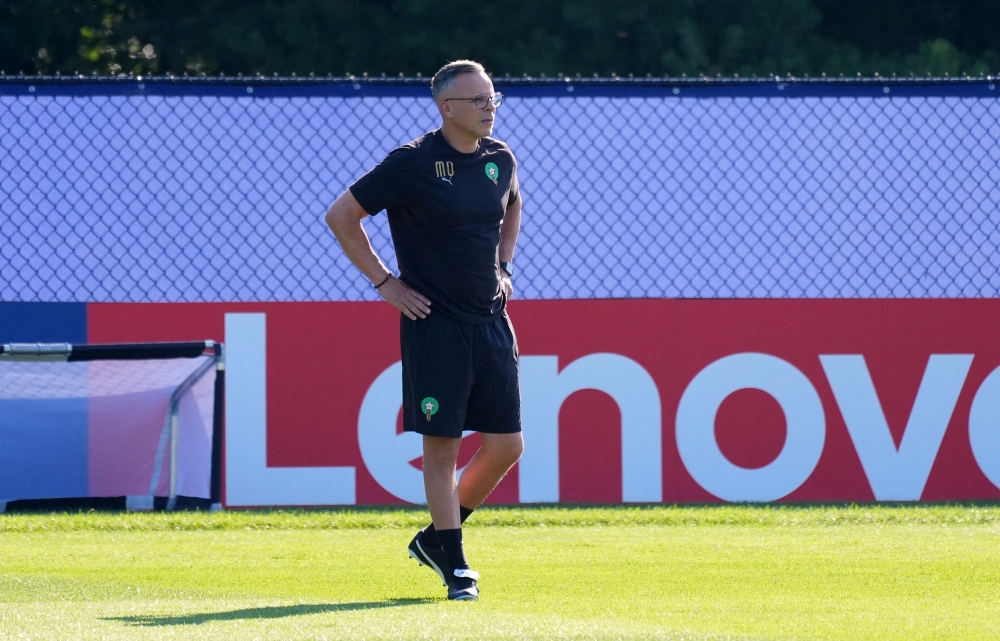  
Morocco coach Mohamed Ouahbi during training 