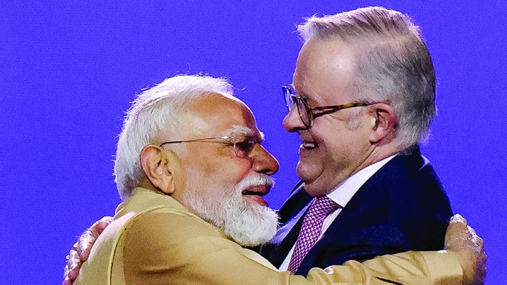 Australian Prime Minister Anthony Albanese and Indian Prime Minister Narendra Modi attend the Melbourne Meets Modi community event at Marvel Stadium in Melbourne, Australia. — Reuters
