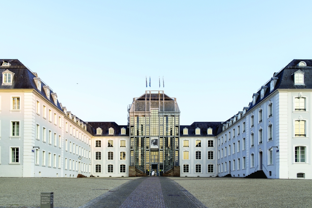 View of Saarbrücken Castle and the forecourt, the site of the Invisible Memorial