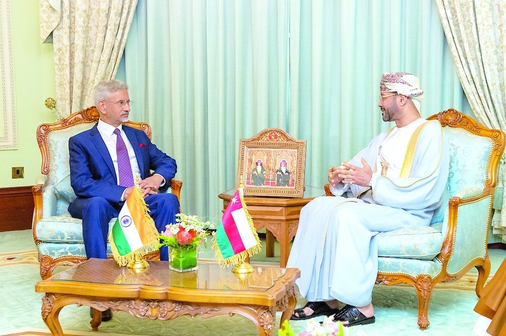 Sayyid Badr bin Hamad al Busaidy, Foreign Minister, with Dr Subrahmanyam Jaishankar, Minister of External Affairs of the Republic of India, in Muscat on Friday.