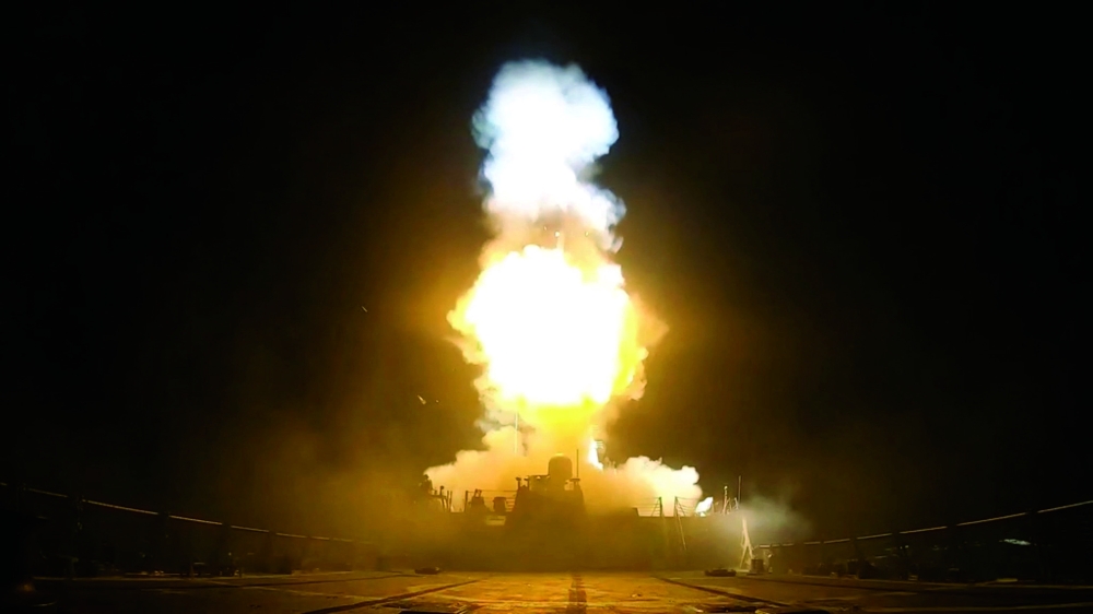 A projectile is fired during what the US Central Command said was a third round of strikes against Iran. — Reuters