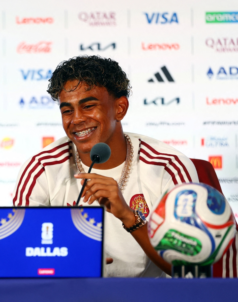  
Spain's Lamine Yamal during the press conference  