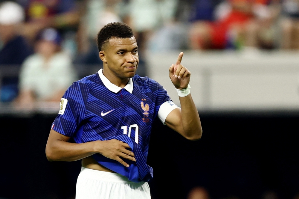  
France's Kylian Mbappe reacts  