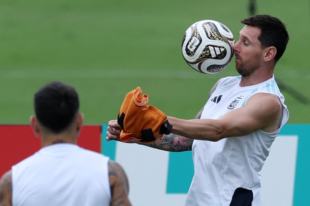  
Argentina's Lionel Messi during training  