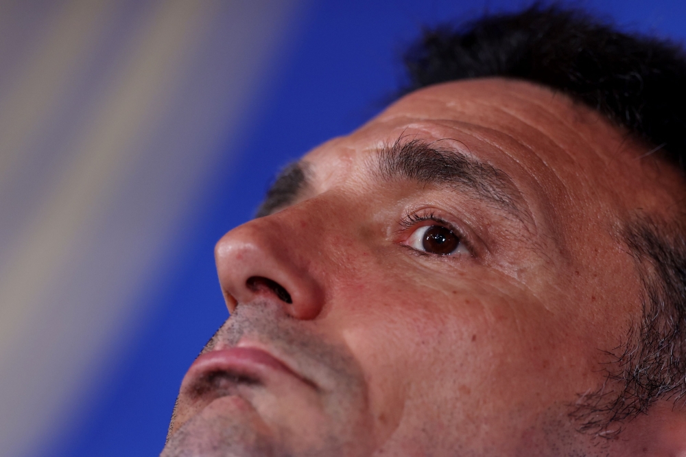 Argentina's head coach Lionel Scaloni gives an MD-1 press conference at the Atlanta Stadium in Atlanta  