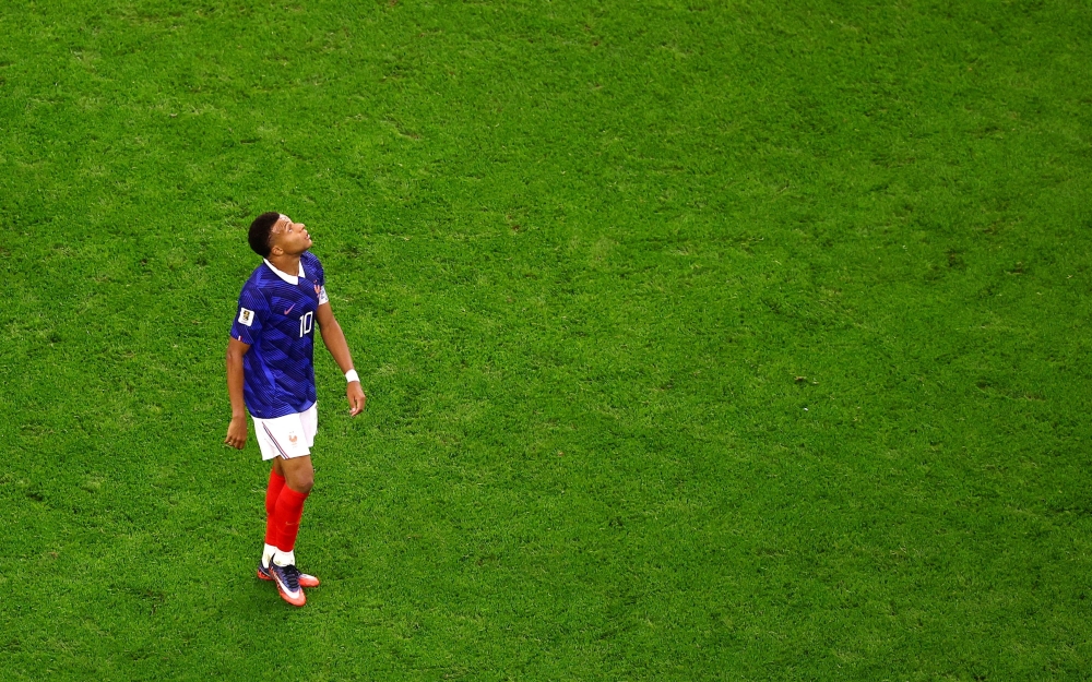  Kylian Mbappe looks dejected after the match as France are eliminated from the World Cup.— Reuters