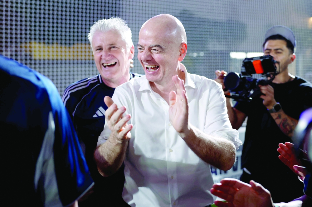 Fifa President Gianni Infantino claps during the Legends Cup of the 2026 World Cup football tournament at the Rockefeller Center in New York. — AFP