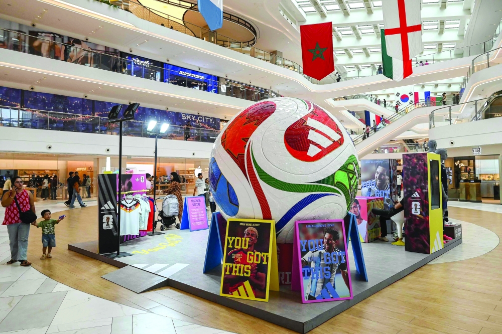 The official World Cup ball on display in Mumbai ahead of the final. — AFP