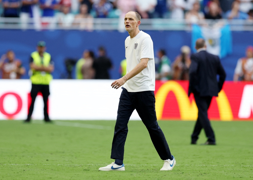  
England manager Thomas Tuchel reacts after the match  