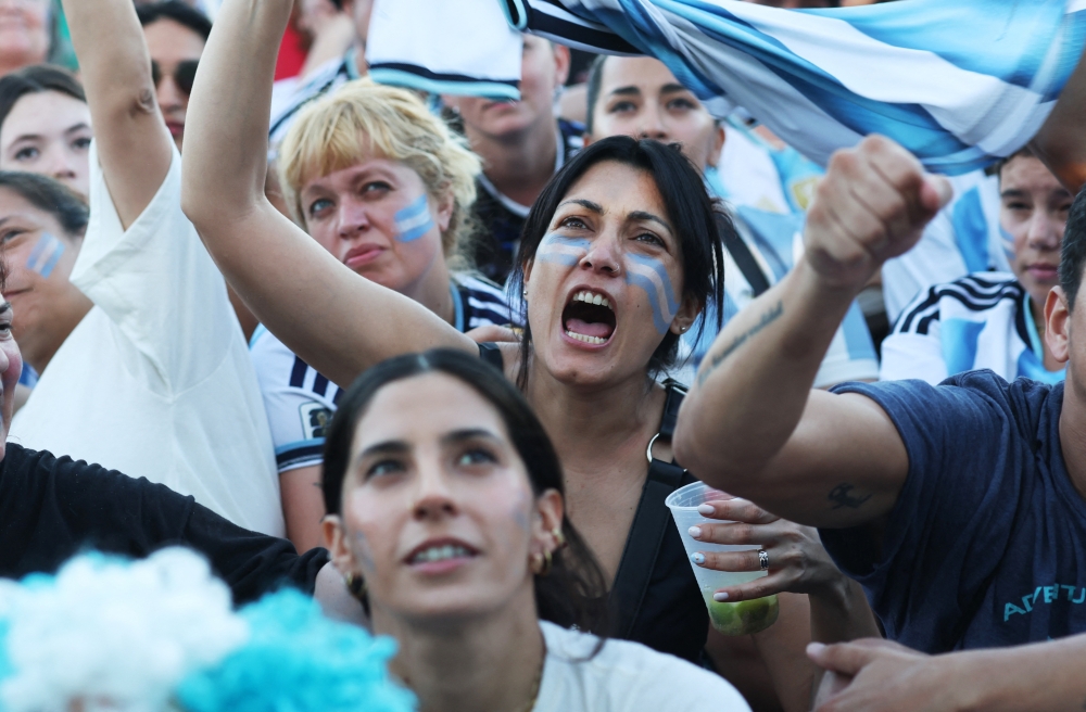  
An Argentina fan reacts  