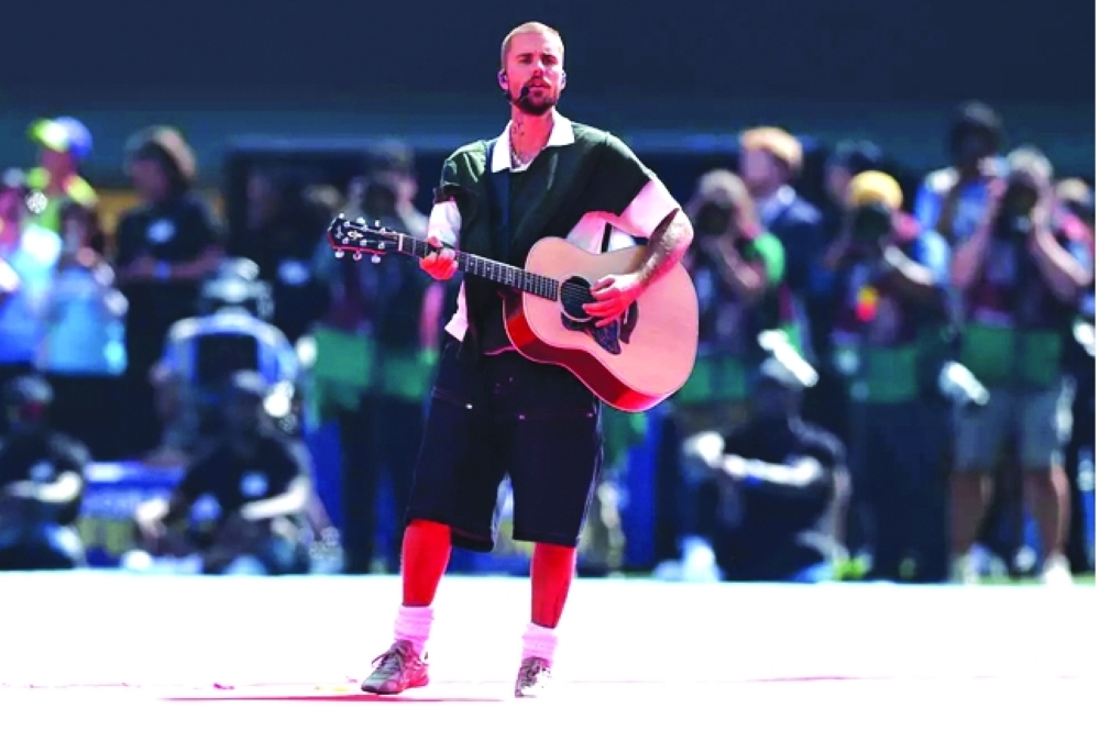 Justin Bieber delivers a special World Cup-themed performance during the star-studded halftime spectacle.
