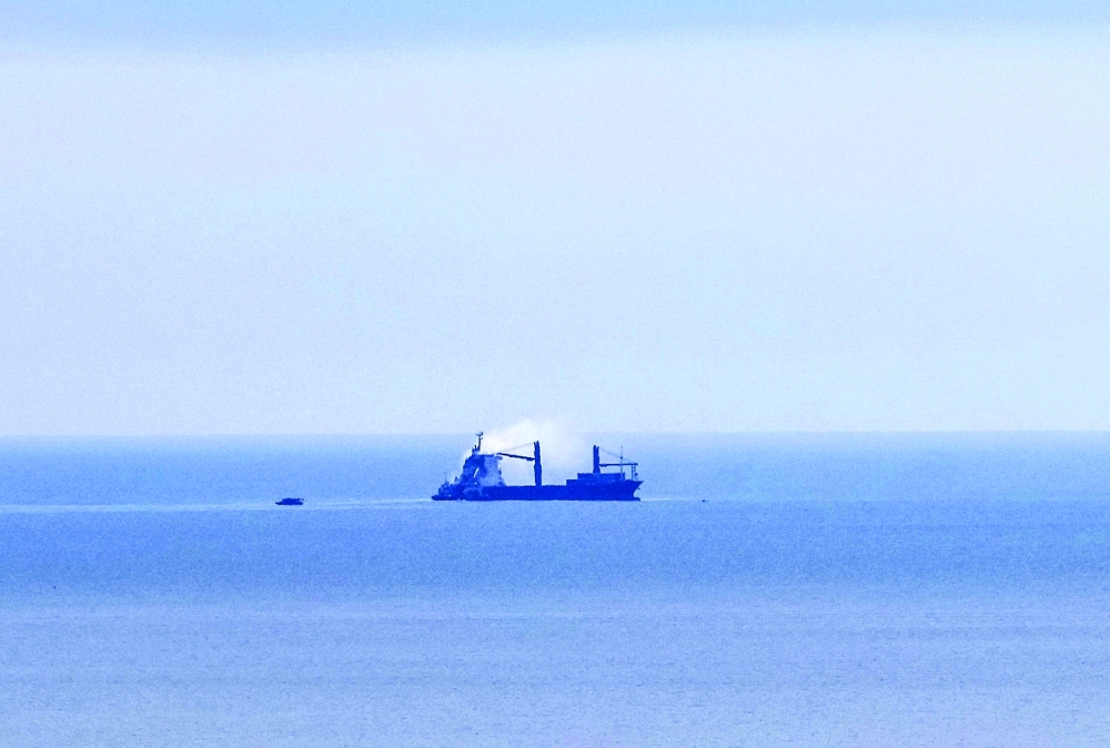 A vessel is on fire near the Black Sea port of Odesa, Ukraine. — Reuters 