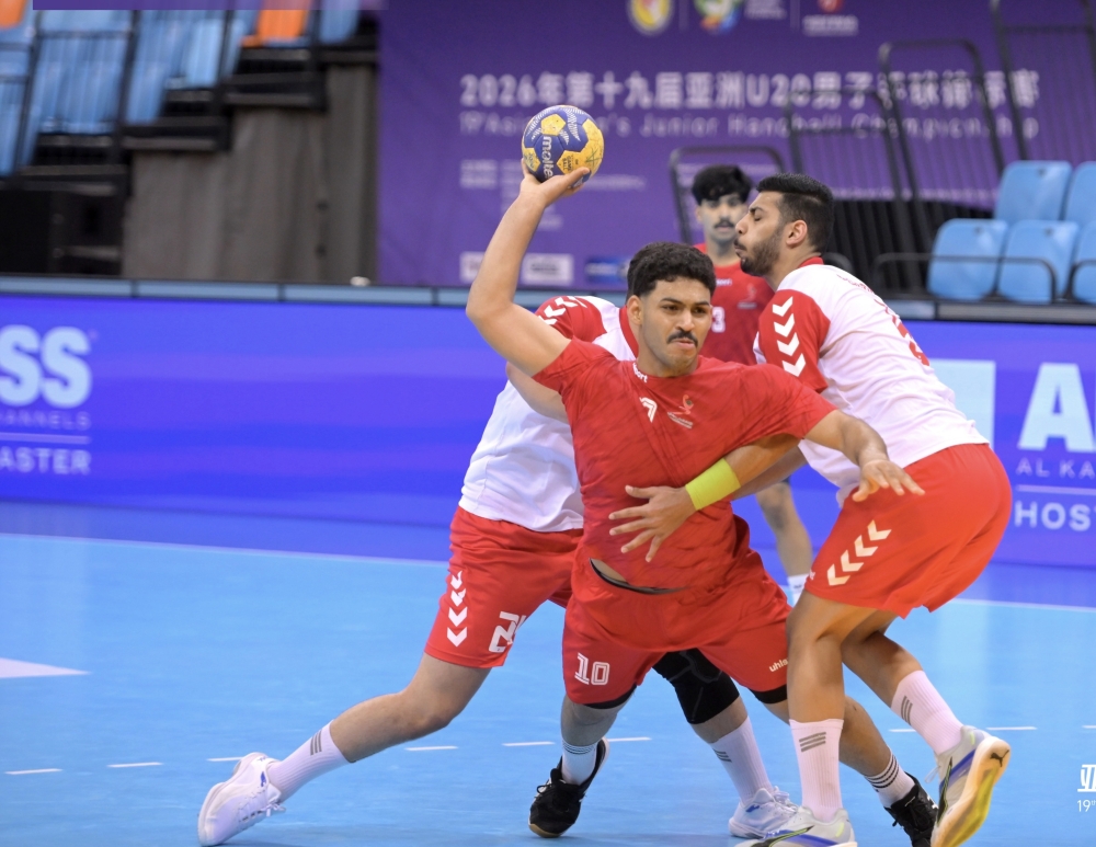 Oman team during the match against Bahrain on Monday 
