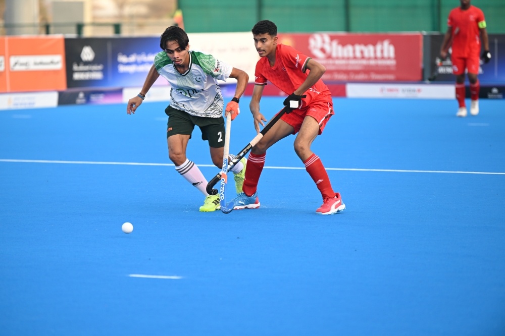 Oman battle Pakistan in their opening match of the Men’s Asian Hockey5s 2026. Photo by Abdulwahid al Hamadani