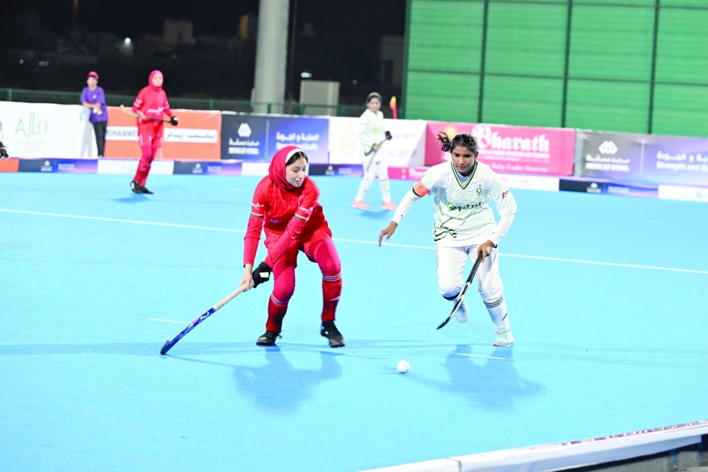 Oman women’s team in action against Pakistan during the Women’s Asian Hockey5s 2026 in Muscat. Photo by Khalfan Al Ruziqi