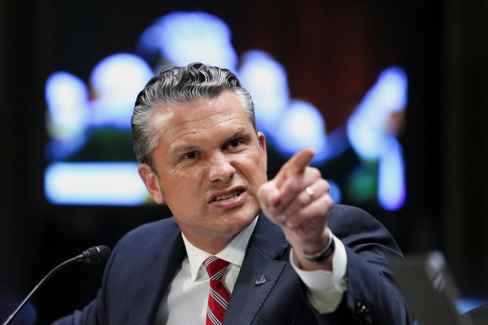 U.S. Secretary of Defense Pete Hegseth gestures as he testifies during a Senate Appropriations Committee hearing 