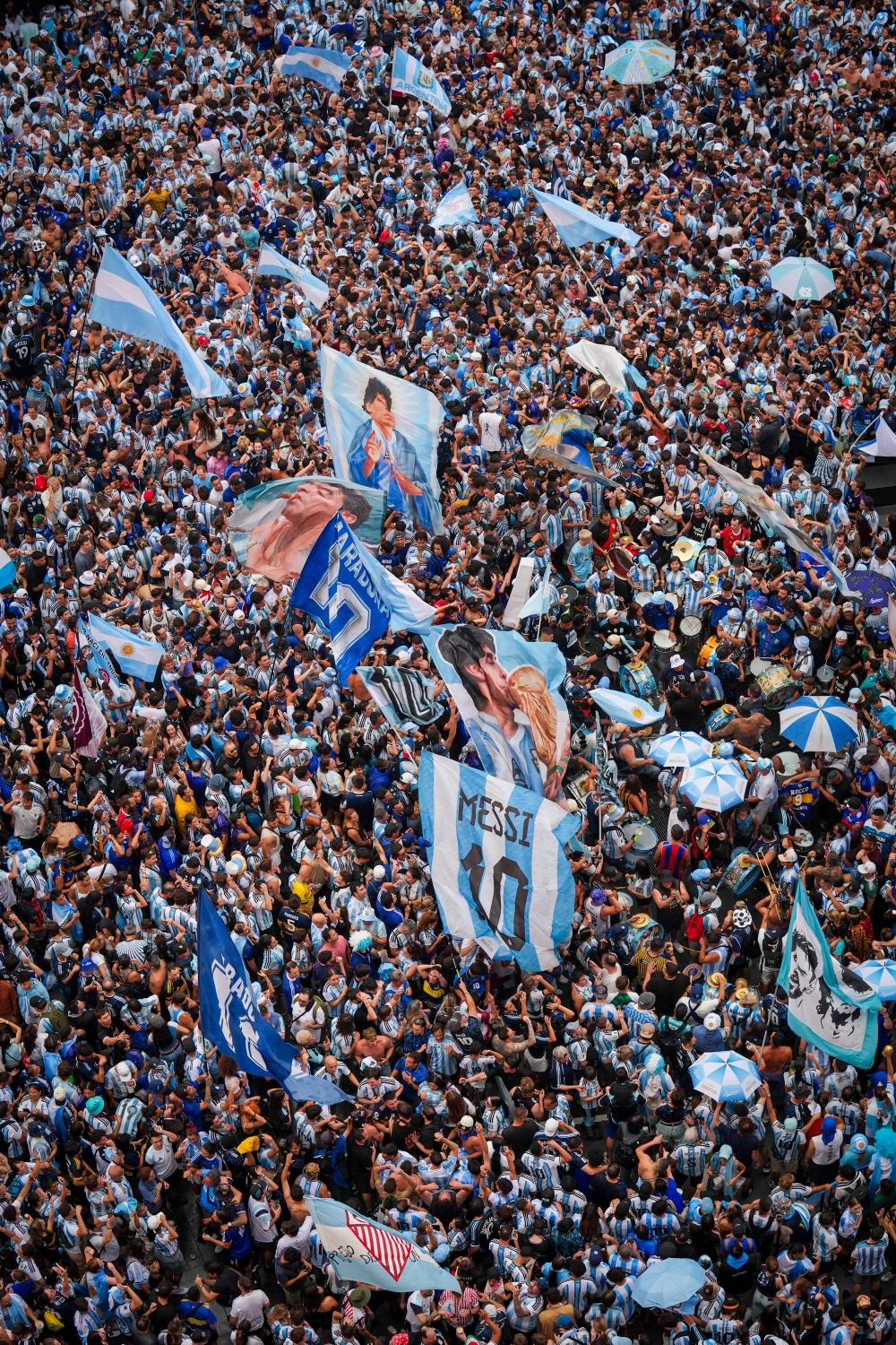 This aerial view shows Argentina's fans cheering for their team at Times Square in New York City 