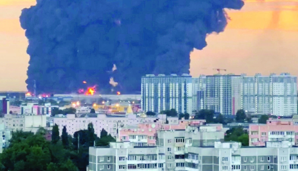 Smoke rises from a Wildberries warehouse on fire after an attack in Krasnodar, Russia. — Reuters