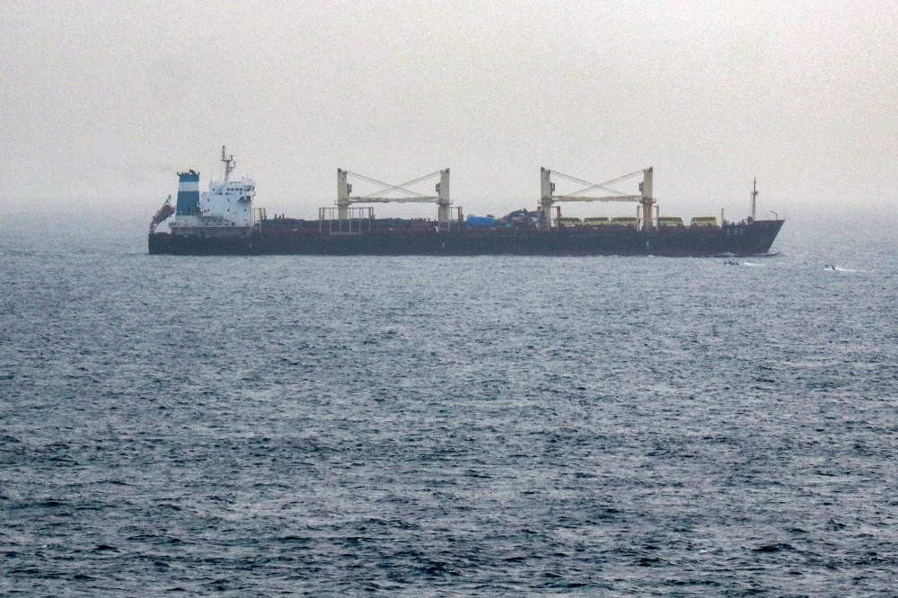 A vessel transits the Bab el-Mandeb Strait off the coast of southern Yemen on July 25, 2026.