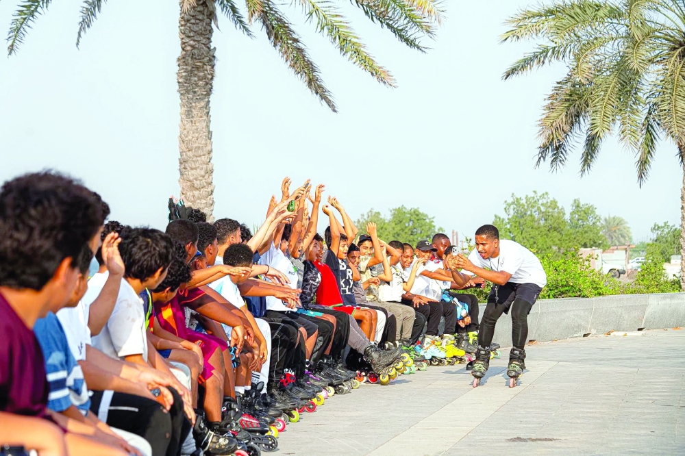 Participants showcase their roller-skating skills during the Roller Skating Open Day at Al Seeb corniche.