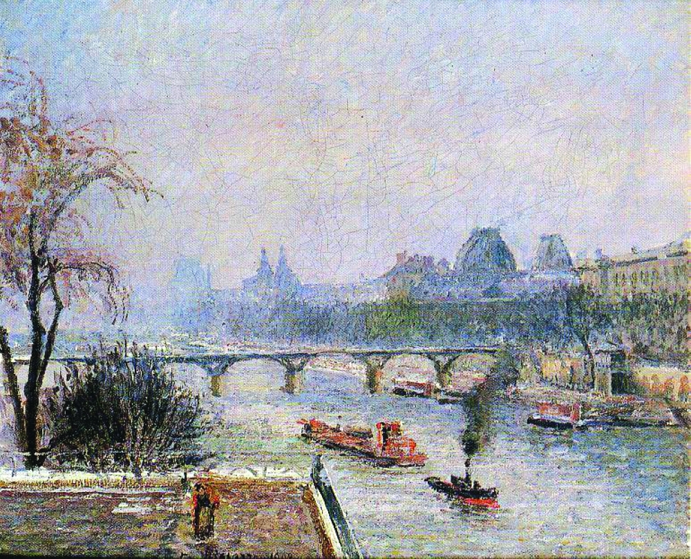 "The Louvre, Winter Sun, Morning" by Camille Pissarro