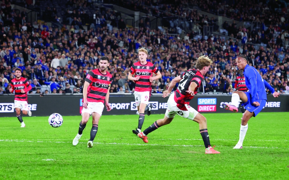 Joao Pedro shoots at goal and scores their fifth goal