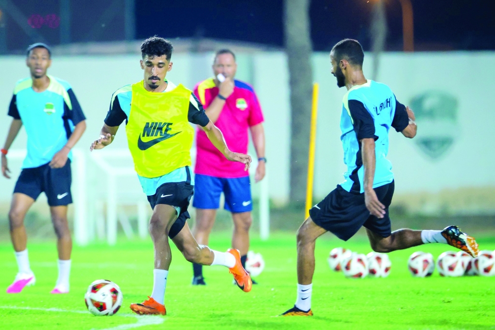 Al Nahda player Ahmed al Kaabi during the daily training programme.