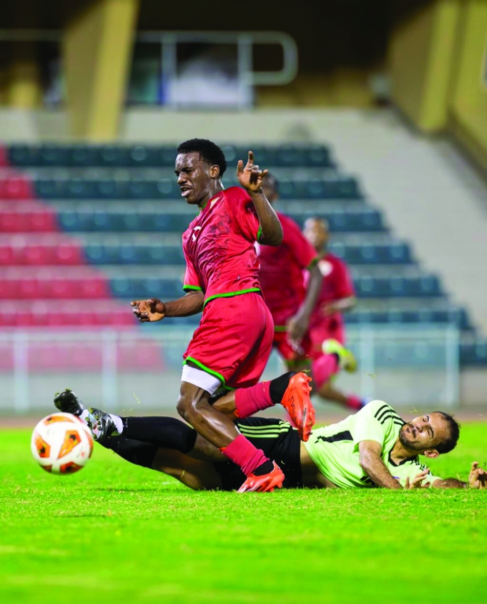 
Oman U20 players battle for possession against Bahla during the domestic training camp.