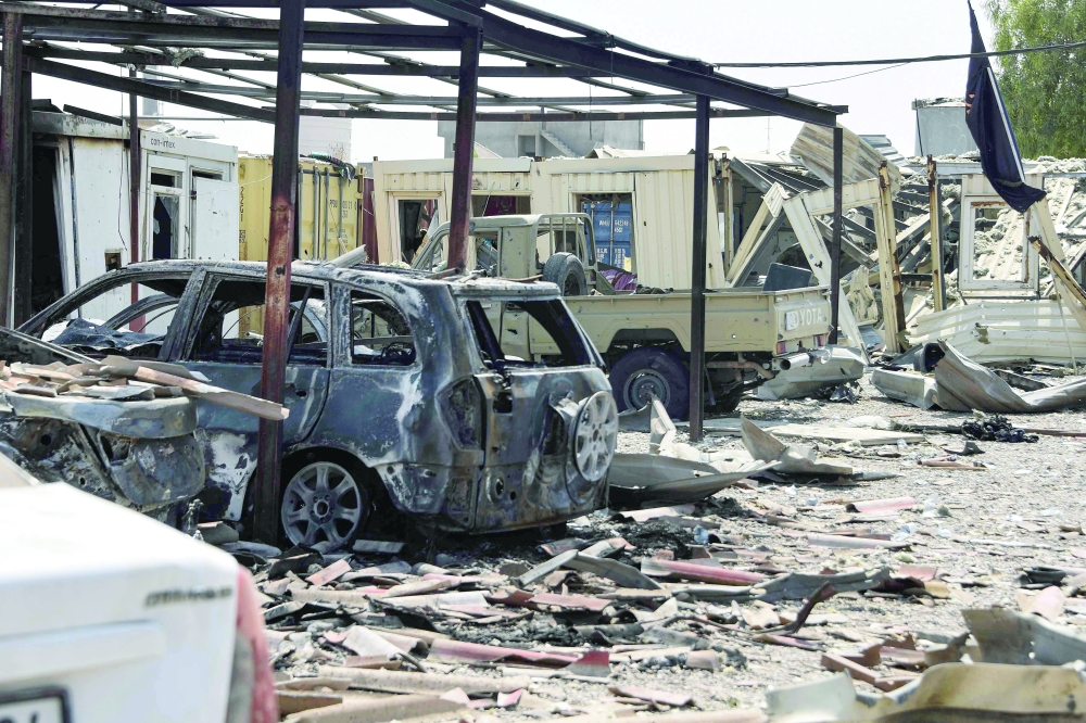 A general view of damaged structures at the site of a strike in Bartalla in the northern Iraqi Nineveh province 