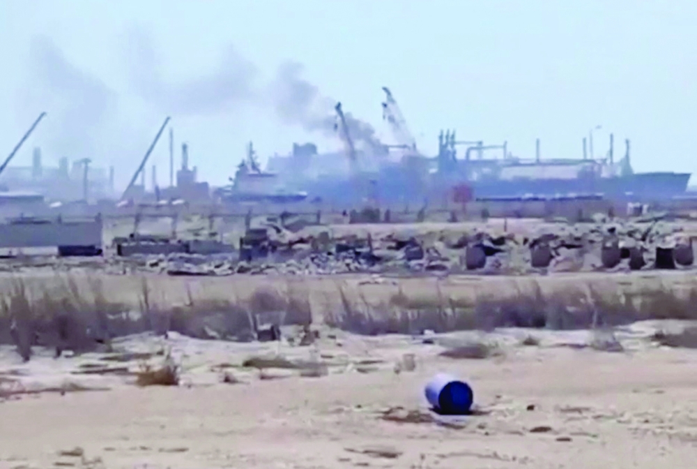 Smoke rises from a gas tanker after a drone strike, maritime security firm Ambrey said, at Damietta port on Wednesday, in this screengrab obtained from a social media video. — Reuters
