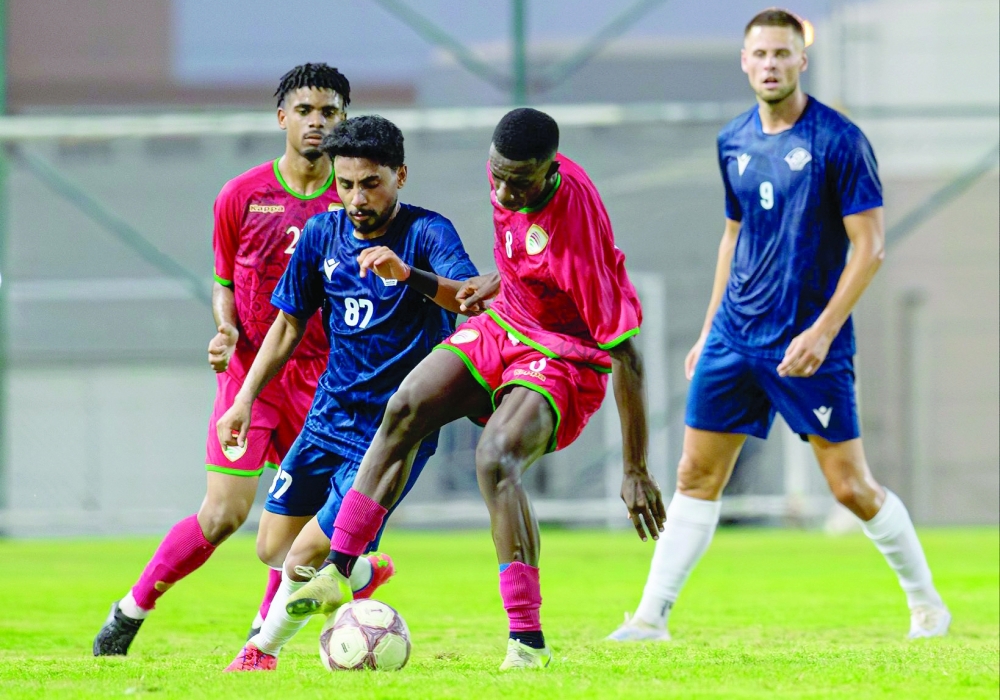 Oman U20 battle for possession during the 2-1 friendly defeat to Al Shabab Club.