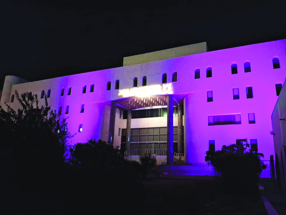The MoCIIP headquarters was bathed in purple light on the final day of Purple Week