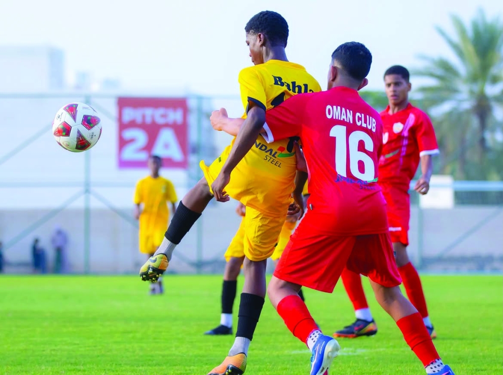 Action from Oman Club’s 4-1 victory over Bahla in the Jindal Youth League.