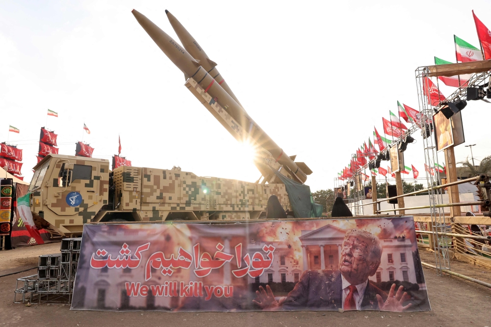 Iranian-made Zolfaghar missiles are displayed at Azadi Square in Tehran on August 2, 2026. 