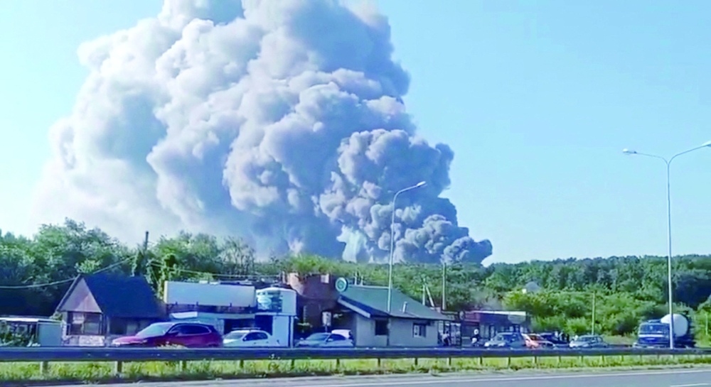 Smoke rises after a Ukrainian drone attack on a Wildberries warehouse, in Novosemeykino, Samara region, Russia, August 2, 2026, in this still image obtained from a video. SOCIAL MEDIA/via REUTERS  THIS IMAGE HAS BEEN SUPPLIED BY A THIRD PARTY. NO RESALES. NO ARCHIVES. NEWS USE ONLY.