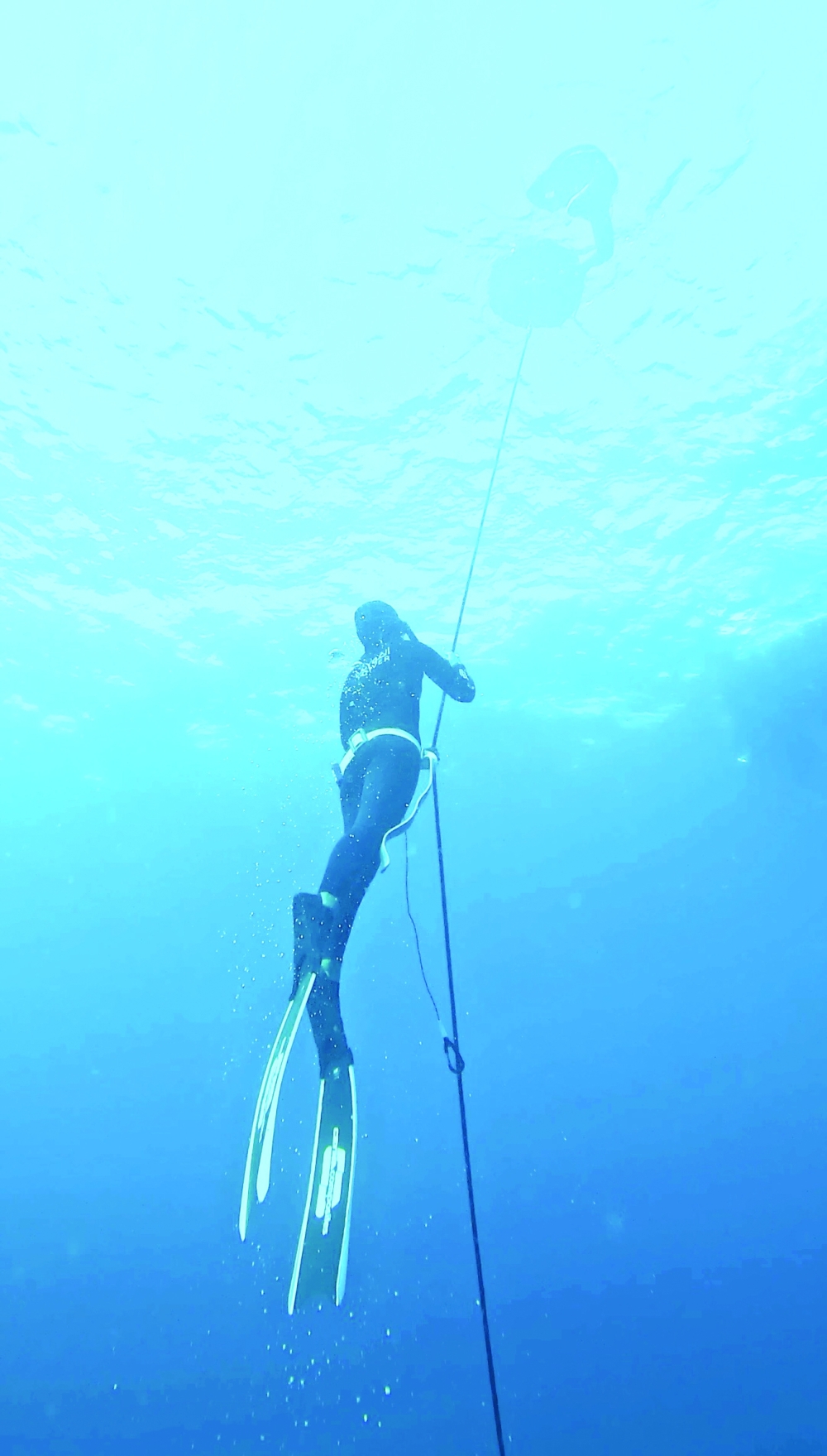 Reem al Humaidi freedives in Oman, where she has reached a depth of 32 metres.