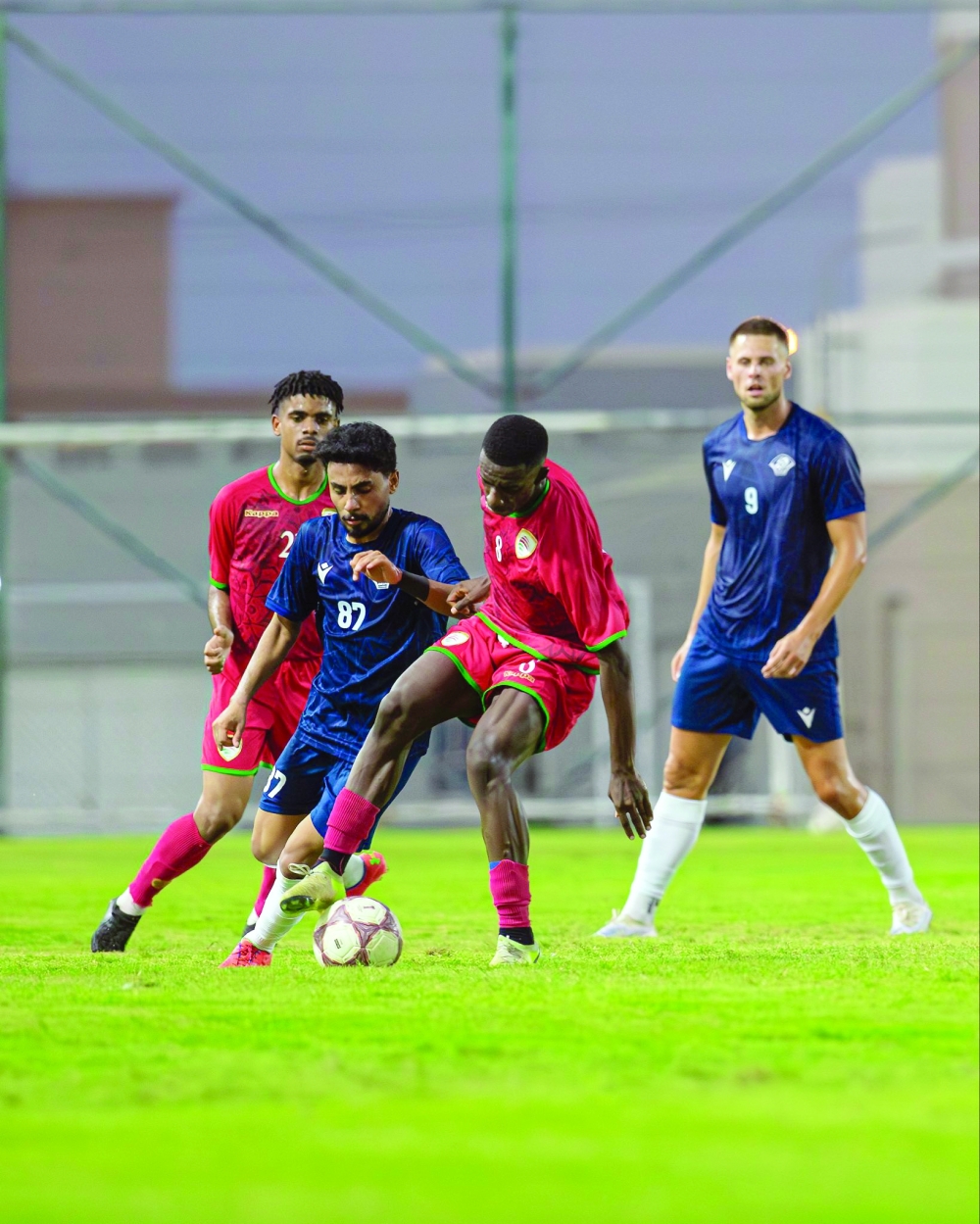 Oman U20 players battle for possession during the 2-1 friendly defeat to Al Shabab.