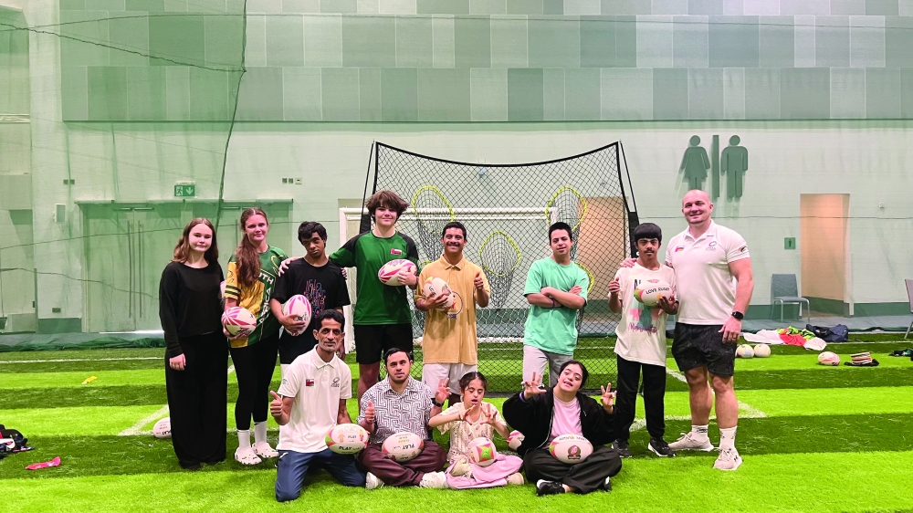 Brian Hopkins, head coach and children with Down syndrome and autism take part in the inclusive rugby programme at Sports Spark 2026.