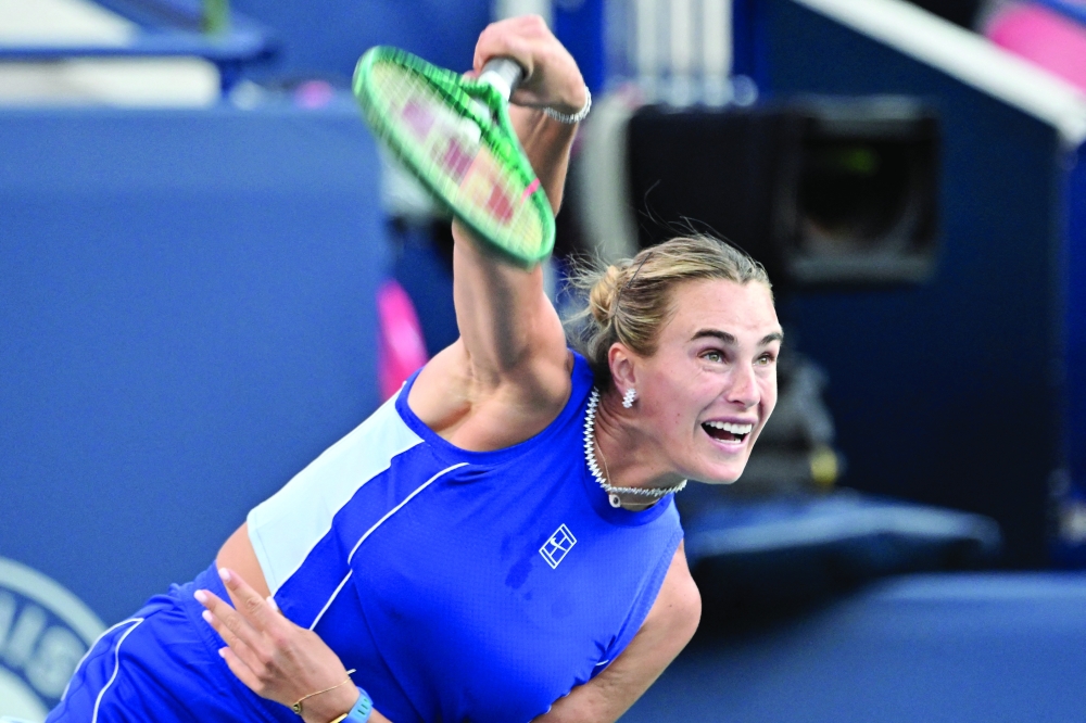 Aryna Sabalenka serves against Moyuka Uchijima (JPN) during second round play at Sobeys Stadium. — Imagn Images