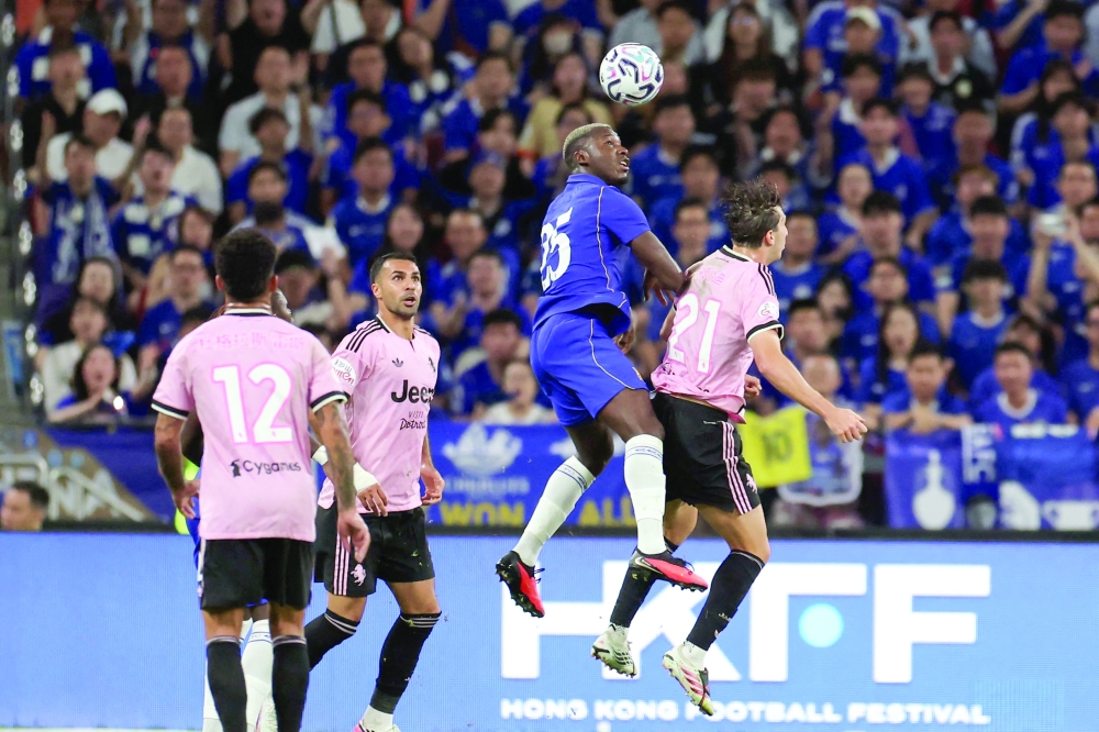 Chelsea’s Moises Caicedo (C) and Juventus’ Fabio Miretti compete for the ball during their friendly match at Kai Tak Stadium in Hong Kong. — AFP
