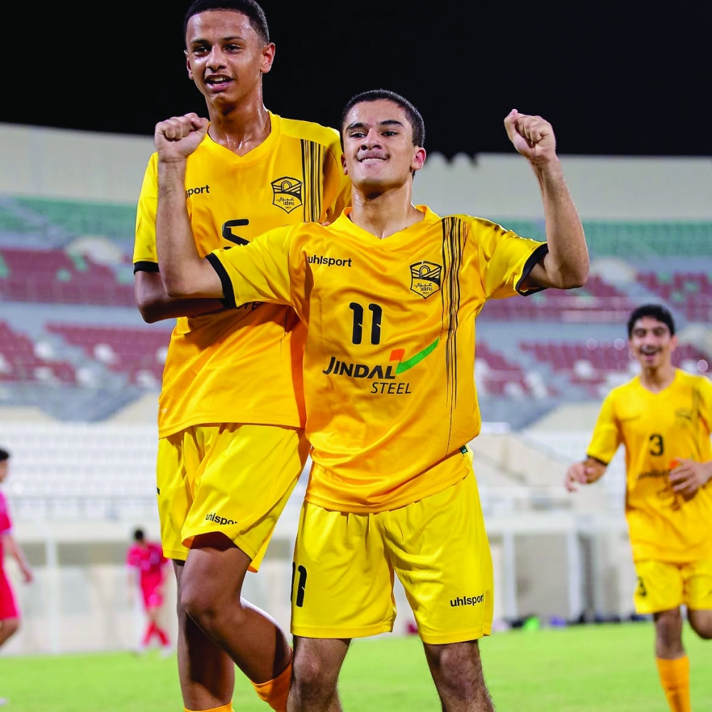 Ibri players celebrate a goal during their 4-1 victory over Al Rustaq in the Jindal Youth League.