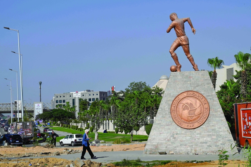 A sculpture is seen on the street where the headquarters of the Confederation of African Football (CAF) is located in 6th of October City in Giza governorate, Egypt, ahead of CAF's virtual executive committee meeting. — AFP
