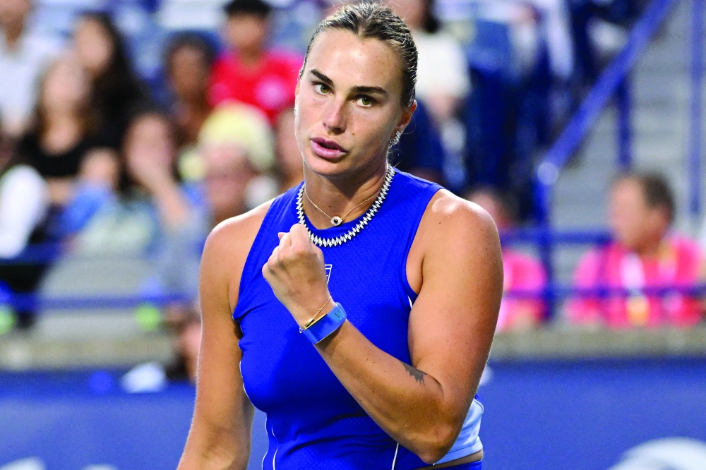 Aryna Sabalenka reacts after winning a point against Moyuka Uchijima (JPN) during second round play at Sobeys Stadium. — Imagn Images