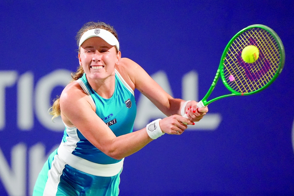 Ekaterina Alexandrova hits a ball to Aryna Sabalenka during the fourth round at the National Bank Open at Sobeys Stadium. — Imagn Images
