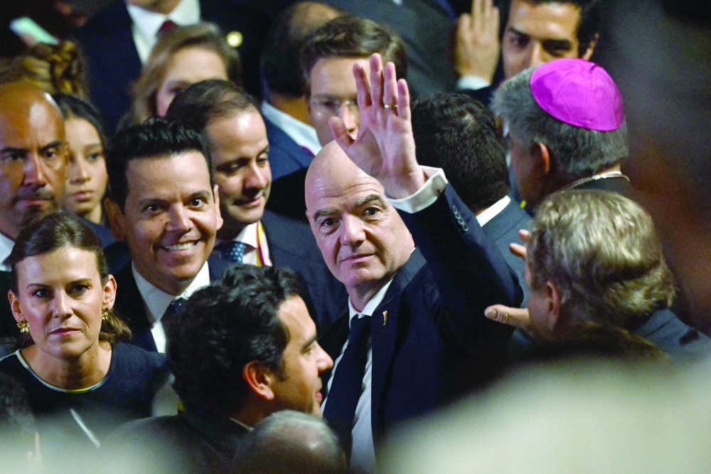 Fifa president Gianni Infantino waves on arrival for the swearing-in ceremony of Colombia's new President Abelardo de la Espriella at Universidad Santiago de Cali in Cali, Colombia on August 7. — AFP
