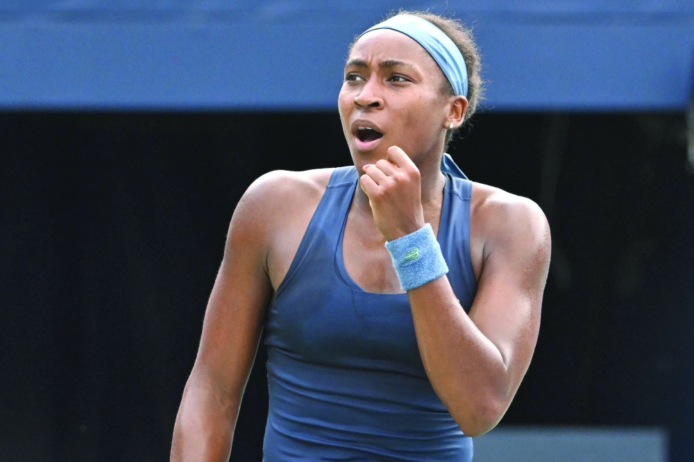 Coco Gauff (USA) reacts after winning a game against Alina Korneeva during fourth round play at Sobeys Stadium. — Imagn Images