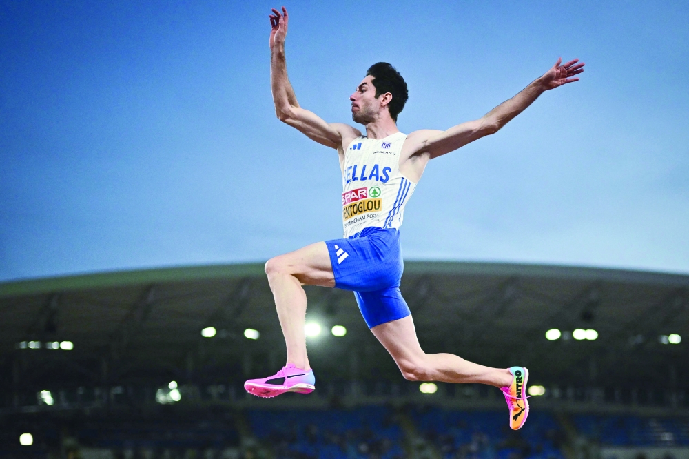Greece's Miltiadis Tentoglou competes in the men's long jump final during the European Athletics Championships at Alexander Stadium in Birmingham on August 11, 2026. (Photo by Ben STANSALL / AFP)
