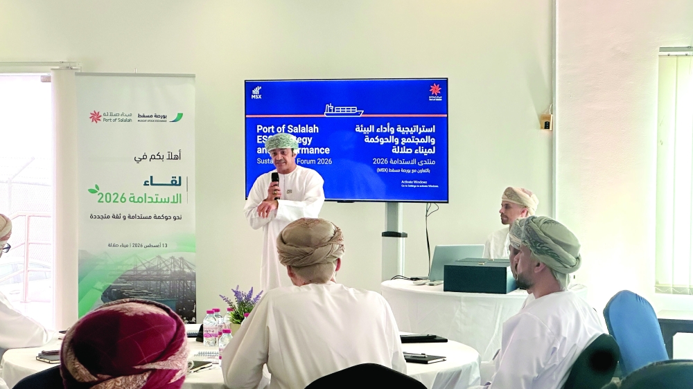 Dr Ahmed bin Mohsen al Ghassani, Chairman of Dhofar Municipality, speaks at the Sustainability Forum 2026 in Salalah on Friday.